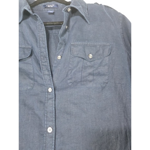 Chaps Linen Top Roll Tab Sleeve Epaulettes 1X - Picture 2 of 7